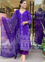 Muslin Purple Traditional Wear Printed Readymade Straight Suit